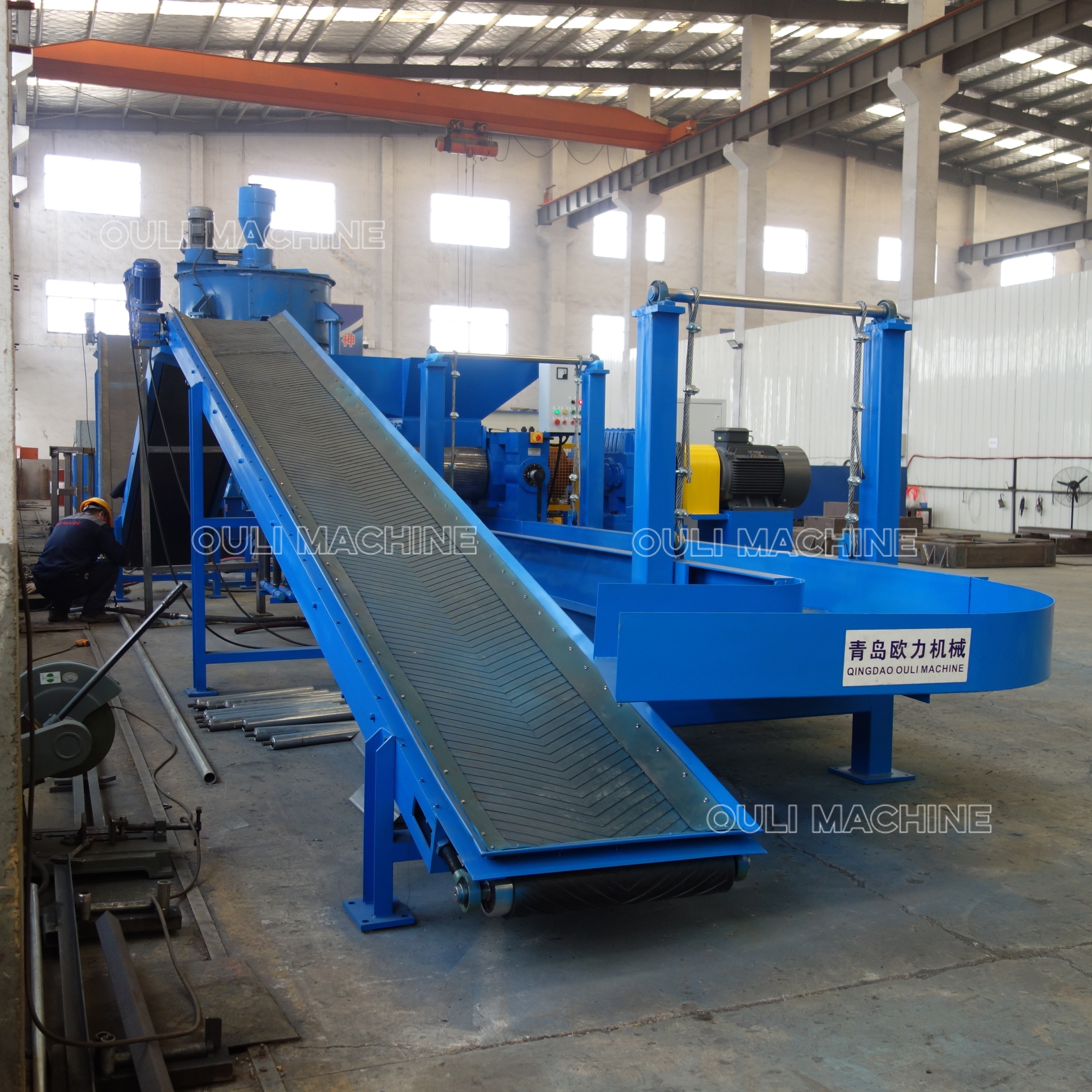 Full automatic tire shredder waste tyre recycling machine,rubber powder make tiles production line machine,rubber machinery