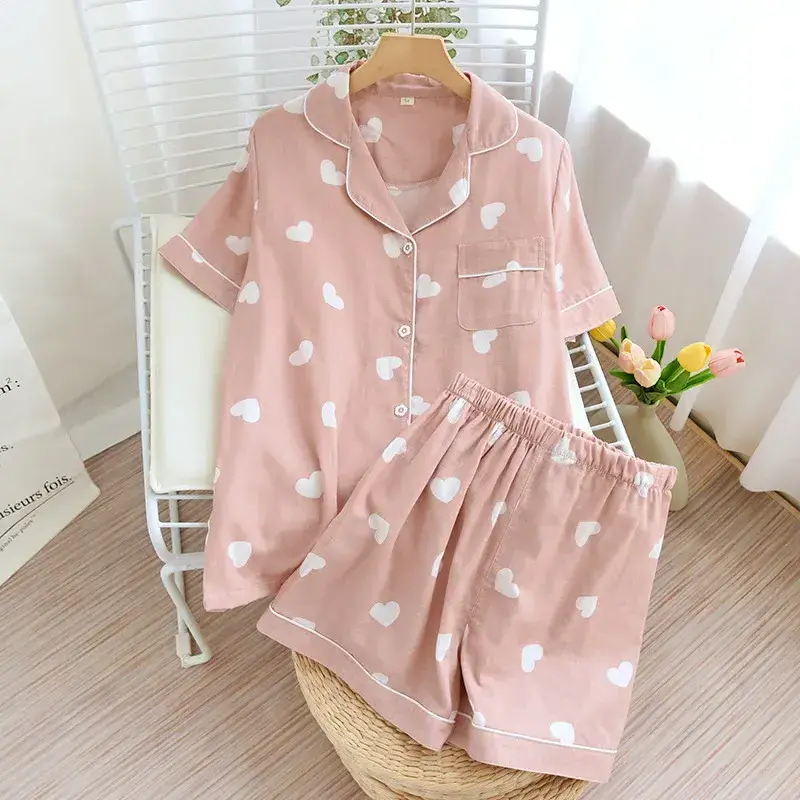 New fashion 2024 short pyjamas women 100% cotton short sleeves ladies pajama sets shorts Cute cartoon sleepwear