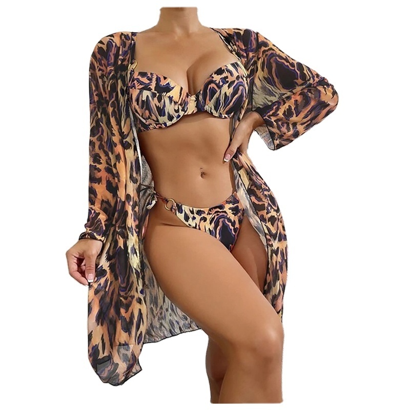 Leopard Print Swimwear Sexy Bikini 3 Pieces Swimsuit Hot Sexy Bikini Young Girl Swimwear Thong Bikini Sets 2024 Swimsuits