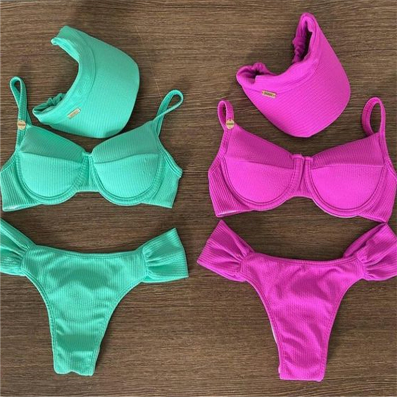 Custom Wholesale Brazilian Bikini Women Two Pieces Swimsuits Cowboy Hat Triangle Swimwear Underwire Bathing Suit 2024