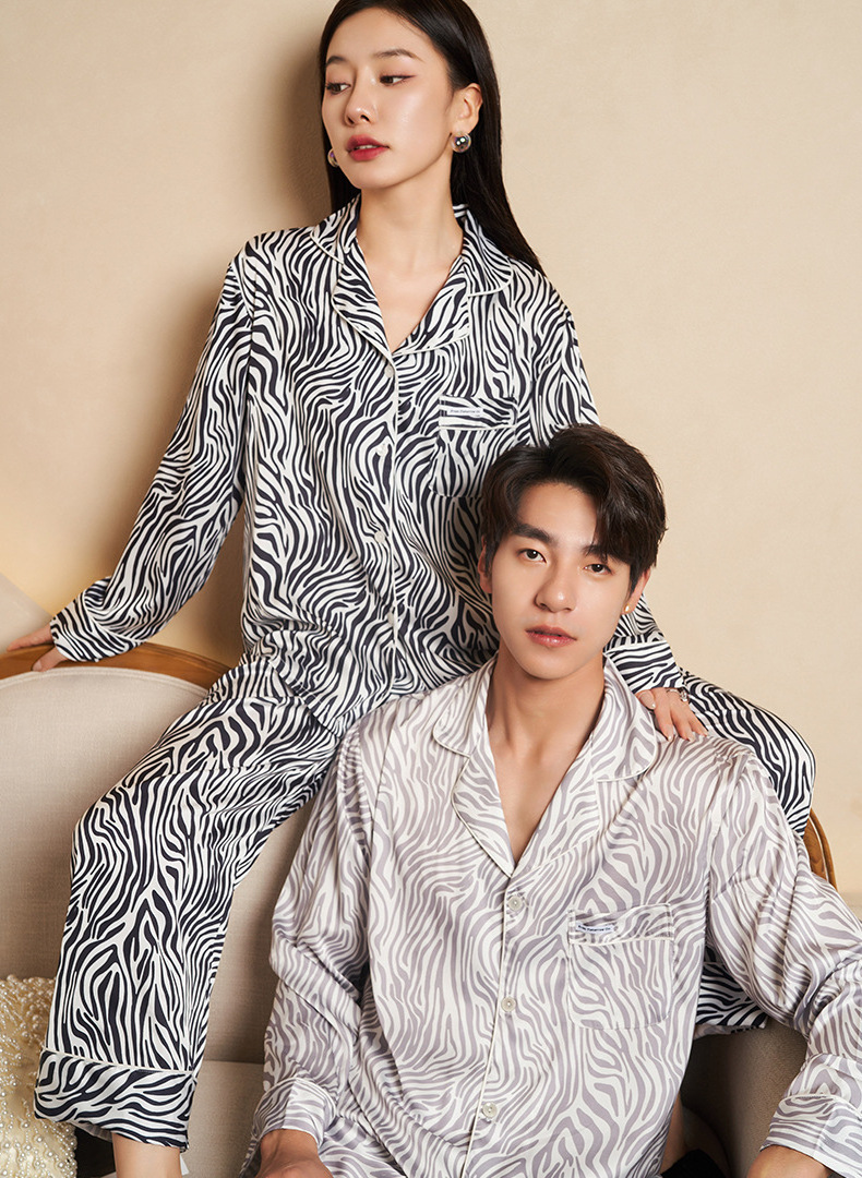 Wholesale robe High Quality Zebra Print Long Pants Viscose Pajamas pyjamas silk sleepwear Women Men Nightwear Luxury Pyjamas