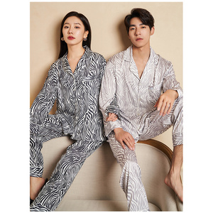 Wholesale robe High Quality Zebra Print Long Pants Viscose Pajamas pyjamas silk sleepwear Women Men Nightwear Luxury Pyjamas