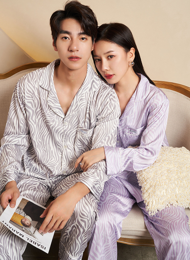 Wholesale robe High Quality Zebra Print Long Pants Viscose Pajamas pyjamas silk sleepwear Women Men Nightwear Luxury Pyjamas