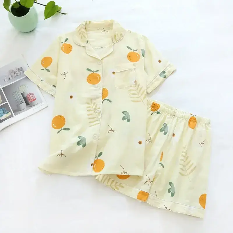 New fashion 2024 short pyjamas women 100% cotton short sleeves ladies pajama sets shorts Cute cartoon sleepwear