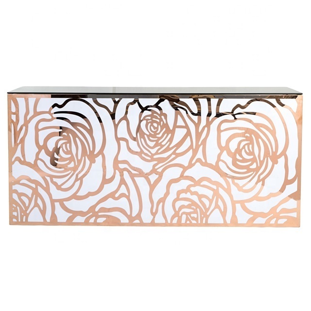 Party and cocktail used long gold rose gold stainless steel led bar counter bar table for sale