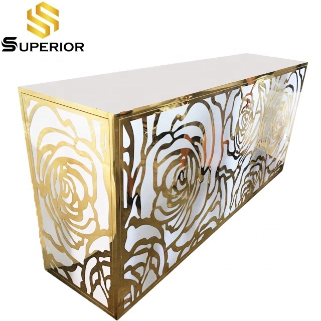 Party and cocktail used long gold rose gold stainless steel led bar counter bar table for sale