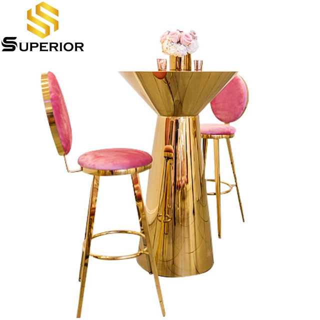 outdoor stainless steel gold round bar table for hotel restaurant and wedding