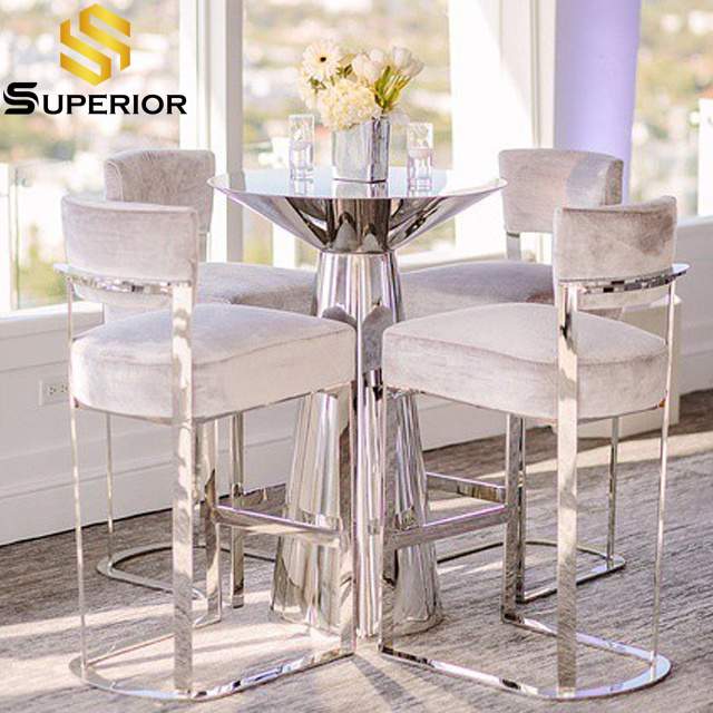 outdoor stainless steel gold round bar table for hotel restaurant and wedding