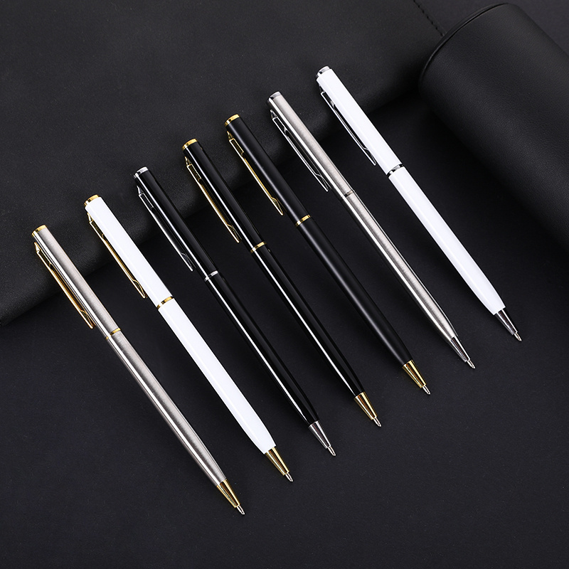 SHULI New Hot Sale White Metal Pens Slim Twist Ballpoint Pen for Hotel Wedding Gift Pen Custom Logo Accepted Stylo