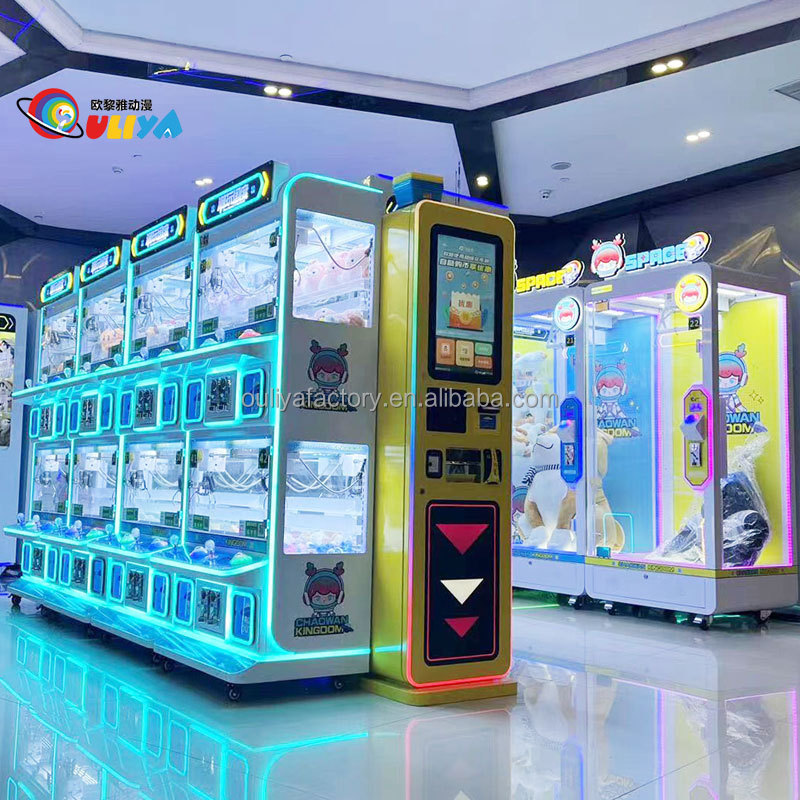 OULIYA Factory Mini Four-Person Boutique Claw Machine for Amusement Park with Sweep Code Banknotes Coins Can Be Used