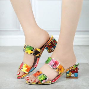 2020 OULLIS High Heel Women's Sandals Rainbow Color Square Diamond Super High Heels Colored Pumps Sexy Women's Shoes