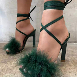 2022 European and American MAO MAO banquet shoes feather Rome strap super high heels sandals wedding shoes