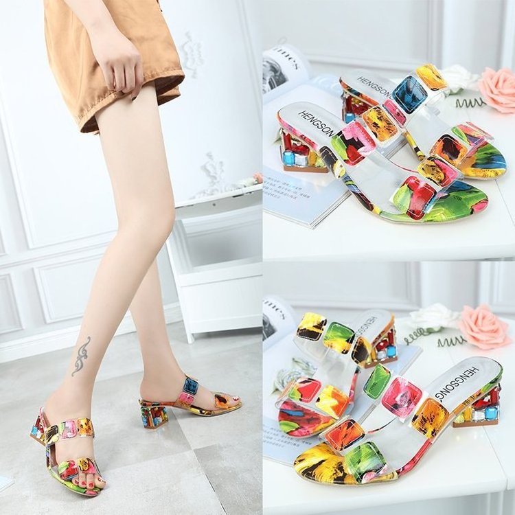 2020 OULLIS High Heel Women's Sandals Rainbow Color Square Diamond Super High Heels Colored Pumps Sexy Women's Shoes