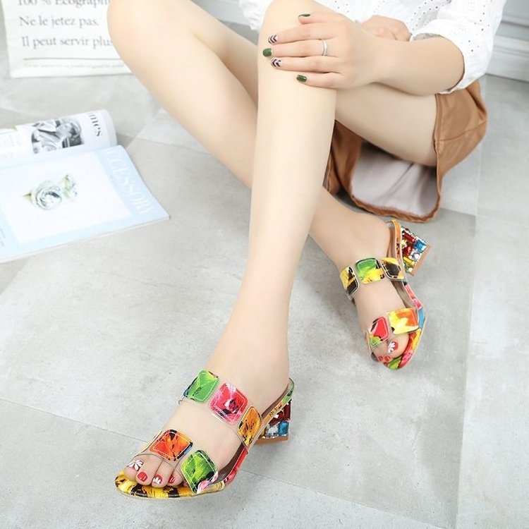 2020 OULLIS High Heel Women's Sandals Rainbow Color Square Diamond Super High Heels Colored Pumps Sexy Women's Shoes