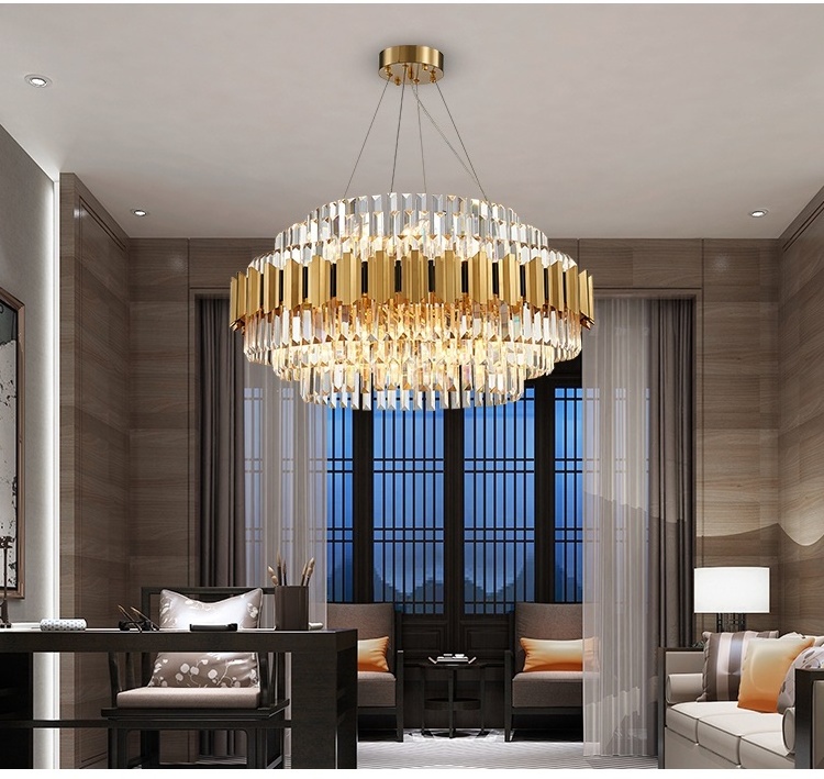 Modern Luxury Design Dining Room Living Room Dimming Lighting Gold Pendant Light K9 Crystal Chandelier