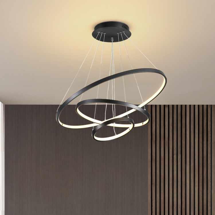 Custom Hotel Project Modern Living Room Bedroom Black Round Led Lights Chandelier Circle Ring Pendant Light