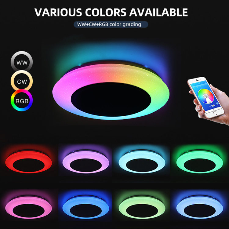 High Quality Kitchen Bedroom 36w Rgbw Colour Changing Blue Tooth Speaker Led Music Ceiling Light