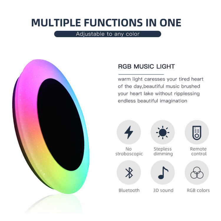 High Quality Kitchen Bedroom 36w Rgbw Colour Changing Blue Tooth Speaker Led Music Ceiling Light