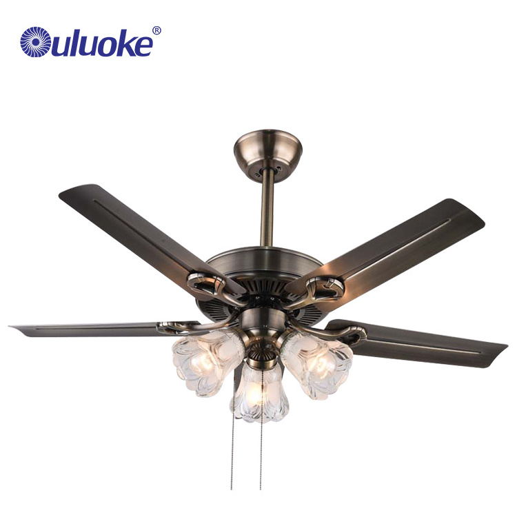 Classical Control Pull Chain Energy Saving Antique Brass Color E27 Ceiling Fan Light