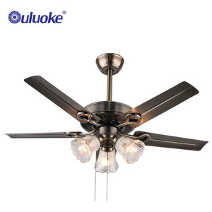 Classical Control Pull Chain Energy Saving Antique Brass Color E27 Ceiling Fan Light