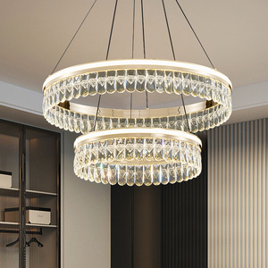 Contemporary Living Room Dimming Aluminum round led lights  2 Layers Led Pendant Light Luxury Crystal Chandelier