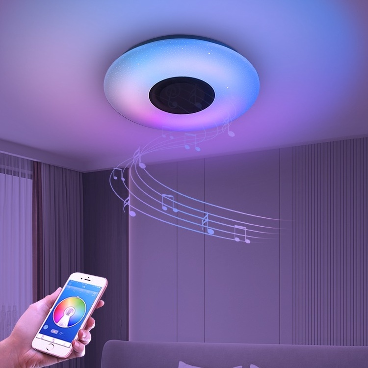 Indoor Music Lighting Fixtures Smart Home Lights App Control  Colorful RGB Round 24w 36w Led Ceiling Lights