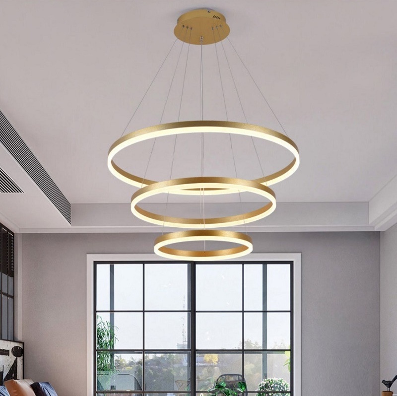 European Style Customized Living Room Aluminum Acrylic Circle Decoration Led Round Ring Pendant Light