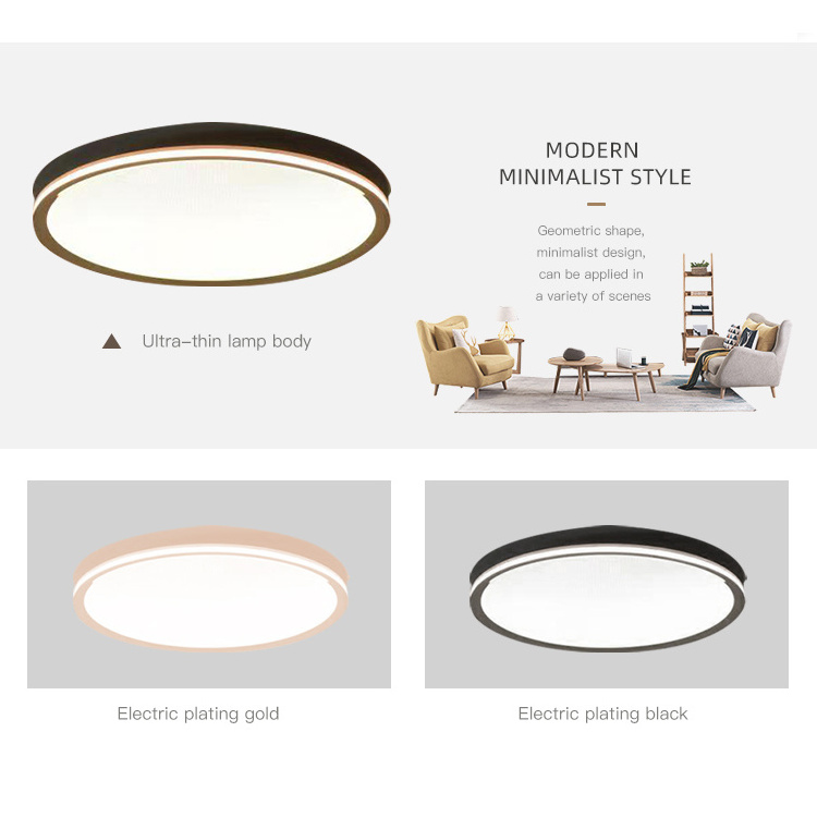 Home Lighting Modern Design Living Room Electric Plating Gold or Black Aluminum Round Led Ceiling Light