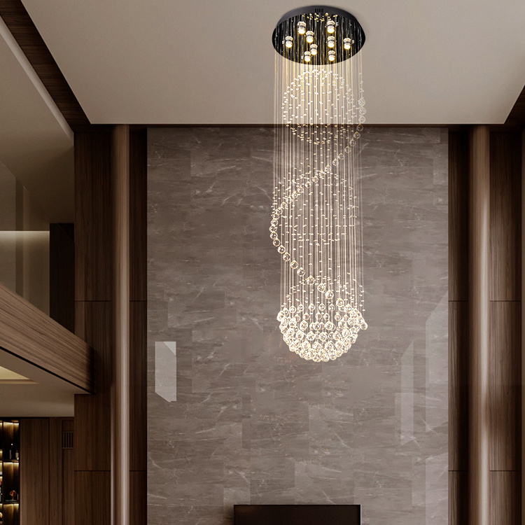 Modern Hotel Lobby Villa Staircase Large Long Pendant Light Customized Luxury Crystal Chandelier