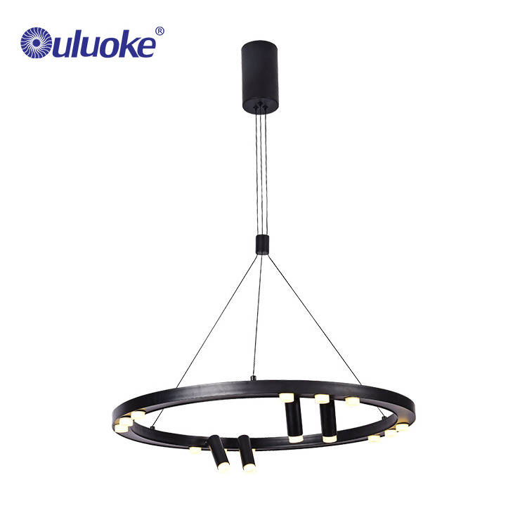 Exquisite Matt Black Ring Ceiling Hanging Light Modern Decorative Led Chandelier