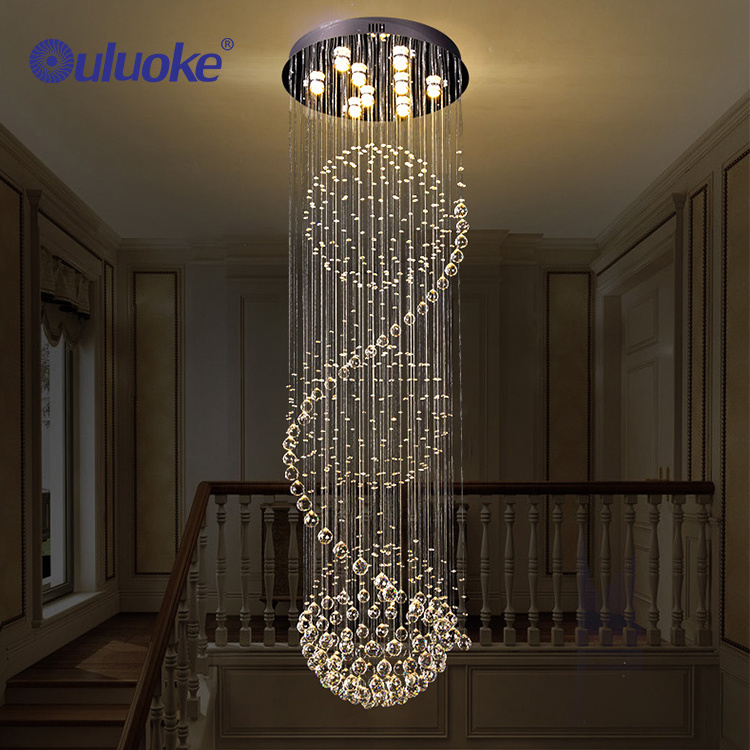 Modern Hotel Lobby Villa Staircase Large Long Pendant Light Customized Luxury Crystal Chandelier