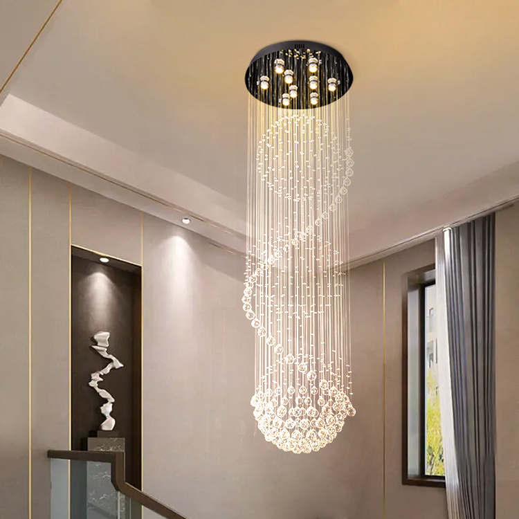 Modern Hotel Lobby Villa Staircase Large Long Pendant Light Customized Luxury Crystal Chandelier