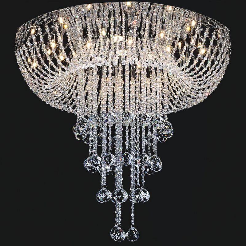 round modern crystal flush mount ceiling lamp chandelier light clear crystal ball pendant lighting fixture