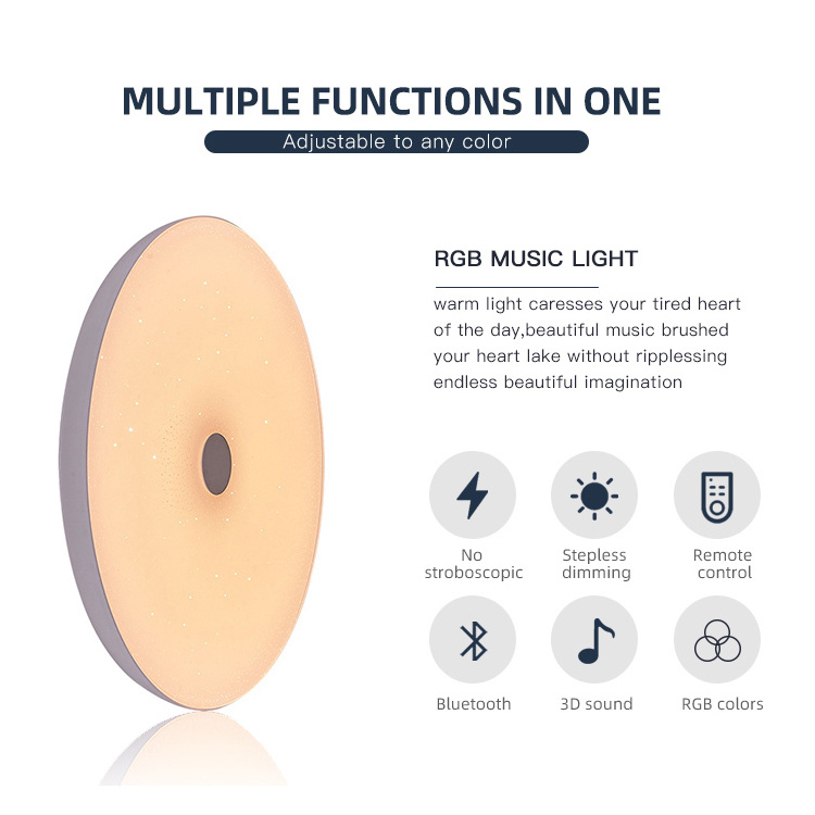 Simple Round Shape Design Bedroom Dimmable RGB Lighting 24W 36w 48w Led Ceiling Smart Music Light