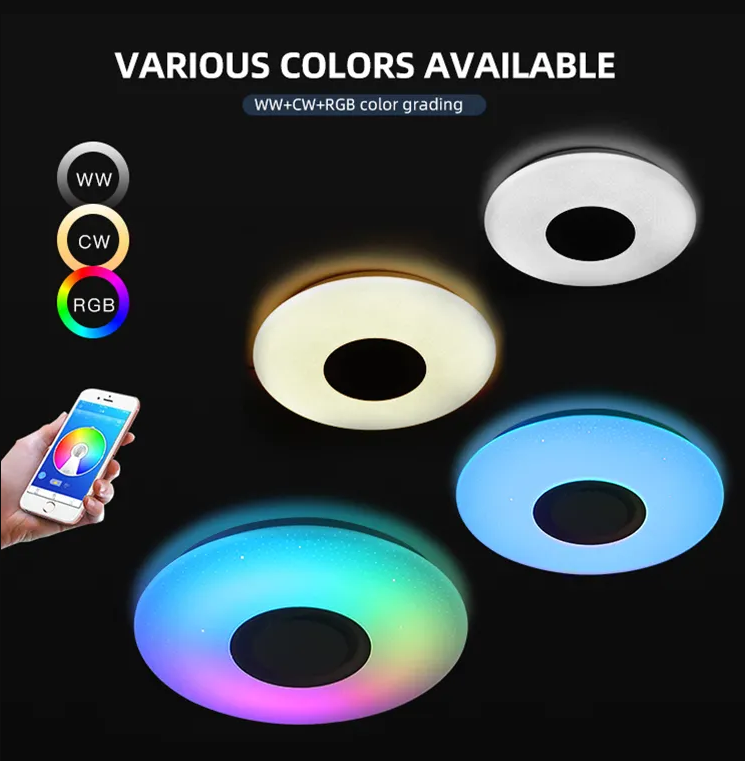 Bedroom Smart Blue Tooth Control Music Lamp 24w 36w Dimming Acrylic Round Ultra Slim RGB Led Ceiling Light