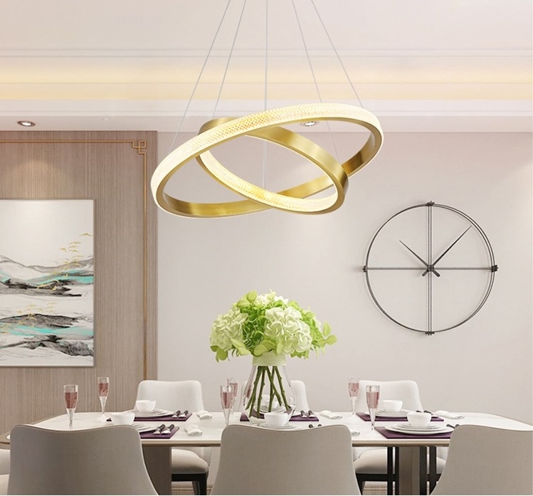 Modern Creative Design Hotel Living Room Ceiling Hanging Lamp Acrylic Gold Circle Led Pendant Light