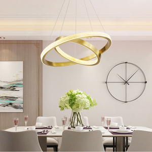 Modern Creative Design Hotel Living Room Ceiling Hanging Lamp Acrylic Gold Circle Led Pendant Light