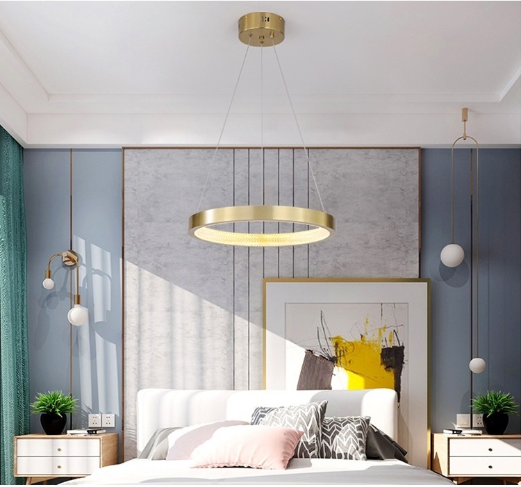 Modern Creative Design Hotel Living Room Ceiling Hanging Lamp Acrylic Gold Circle Led Pendant Light