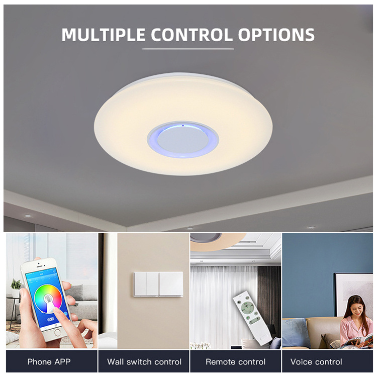 Long Life Bedroom Smart Control Dimming Acrylic Modern 24w 36w Led Ceiling Lamp Round Music Light