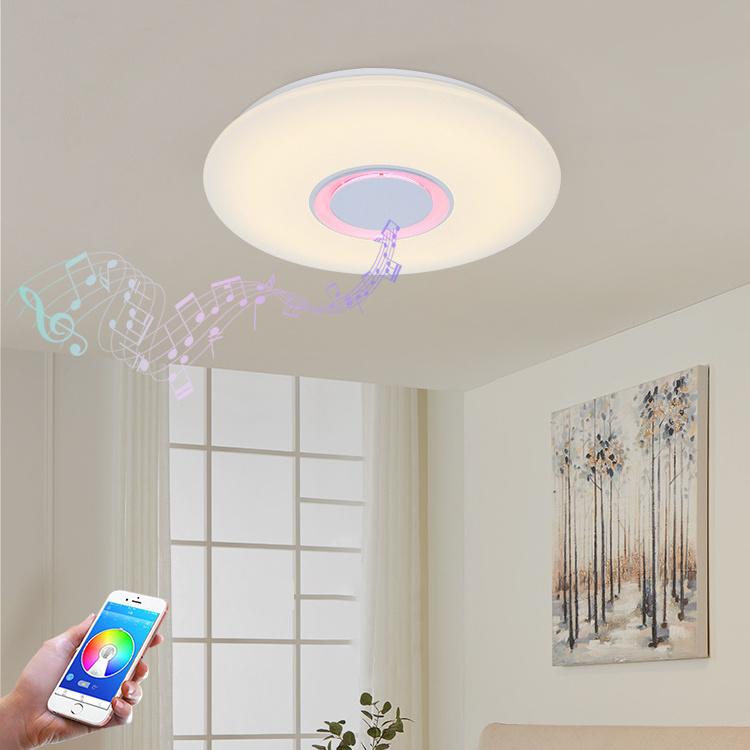 Long Life Bedroom Smart Control Dimming Acrylic Modern 24w 36w Led Ceiling Lamp Round Music Light