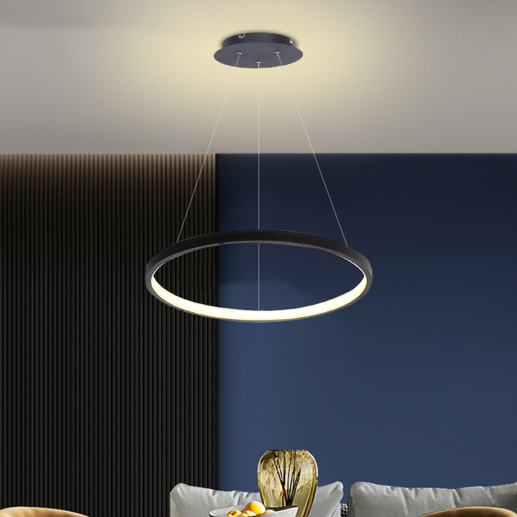 Decorative Black Bedroom Pendant Light Living Room Circle Ring Ceiling Luxury Modern Led chandelier