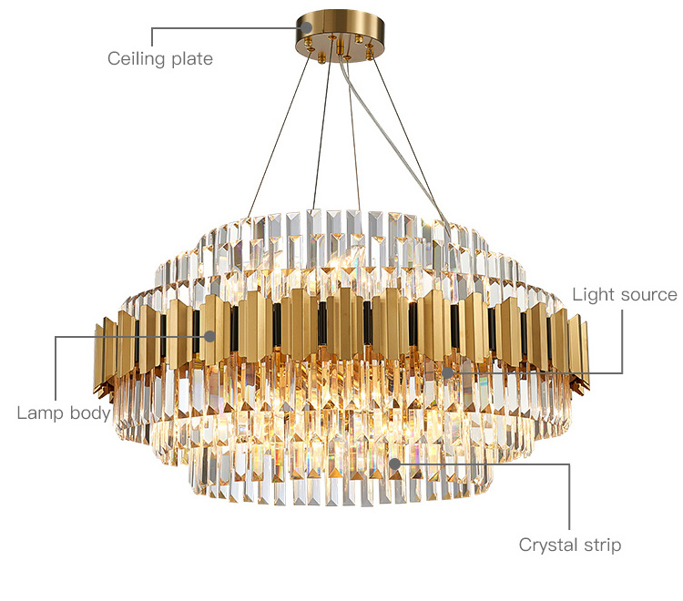 Modern Luxury Design Dining Room Living Room Dimming Lighting Gold Pendant Light K9 Crystal Chandelier