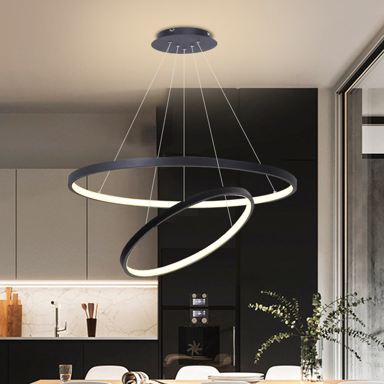 Decorative Black Bedroom Pendant Light Living Room Circle Ring Ceiling Luxury Modern Led chandelier