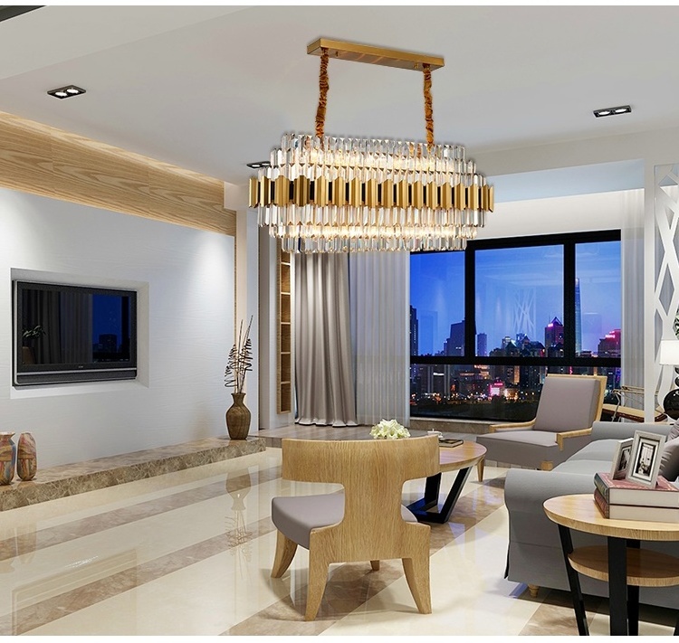 Modern Luxury Design Dining Room Living Room Dimming Lighting Gold Pendant Light K9 Crystal Chandelier