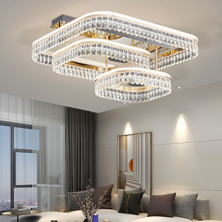 Factory New Design Surface Mounted Living Room Dimmable Aluminum Modern Led Crystal Ceiling Light