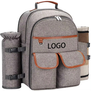 Custom 4 Person Concept Travel Camping Picnic Bag Set Insulated Large Cooler Backpack Picnic Cooler Bag With Mat Tableware