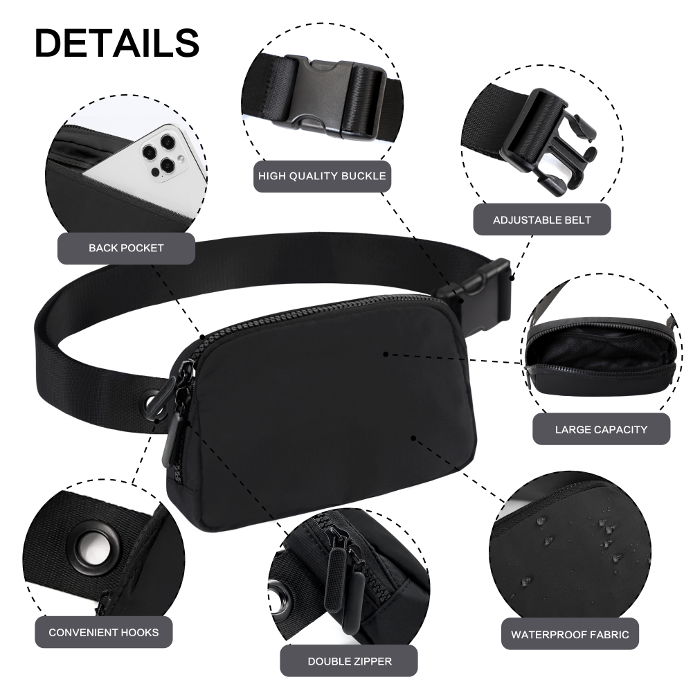 72H Delivery Unisex Everywhere Mini Crossbody Belt Bag Multifunction Nylon Travel Bum Hip Waist Bag with Keyhole