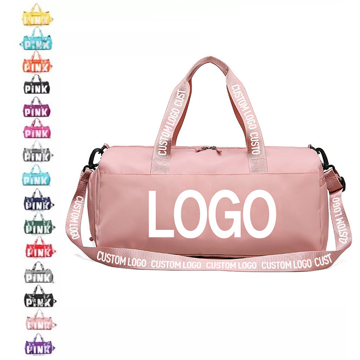 Custom Print Logo Waterproof Portable Polyester Luggage Travel Bag Foldable Gym Sport Training Duffle Bag for Women