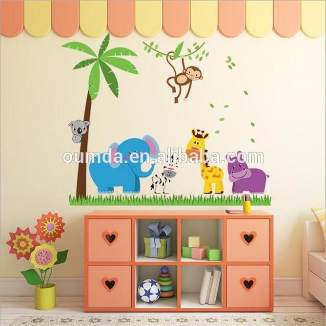 lovely Removable animals wall stickers coconut palm tree room decor for kids room