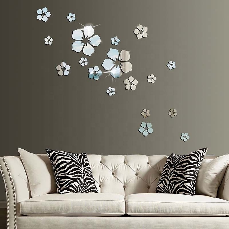 Flowers mirror decorative wall art mirror stickers for living room